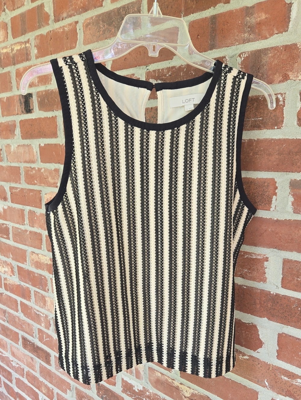 LOFT Fully Lined Black & Cream Striped Sleeveless Shell